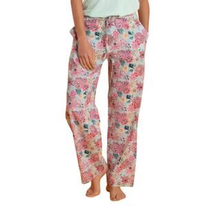 Mahogany Floral Drawcord Pajama Pants Pink Blue XL Wide Leg 100% Cotton India